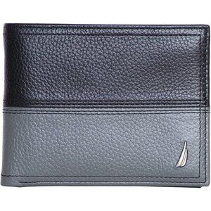 Men's Black/Grey Bifold Leather Wallet RFID Blocking ID Window Card Slots